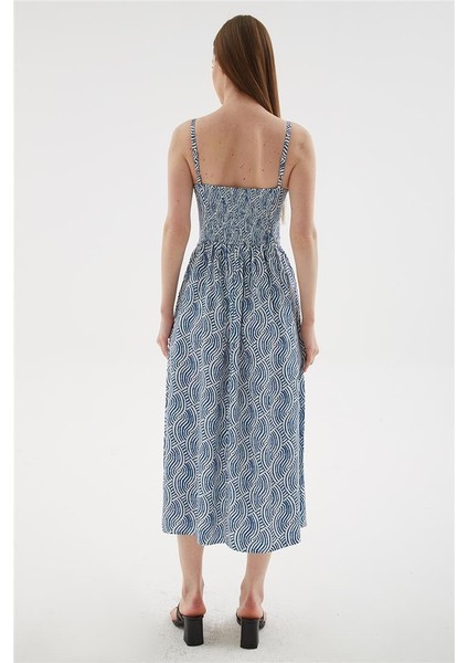Askılı Desenli Viskon Elbise Mavi indirimleri