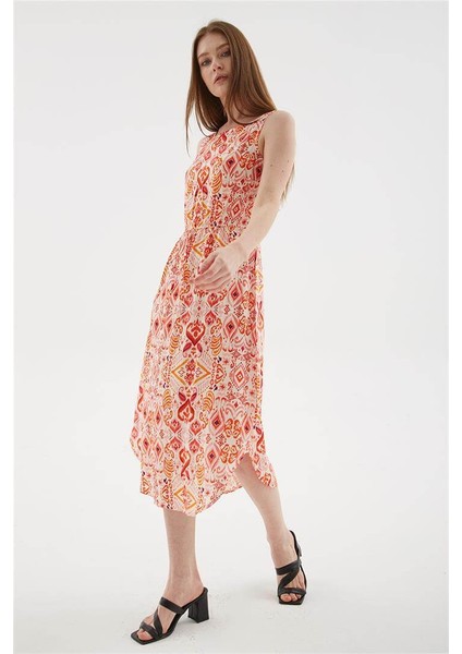 Desenli Viskon Elbise Ekru fiyatları