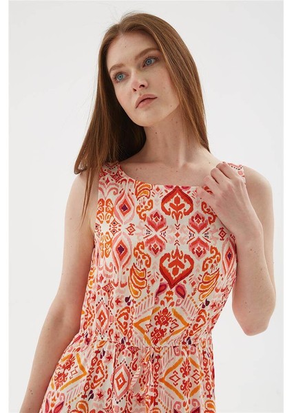 Desenli Viskon Elbise Ekru fırsatları