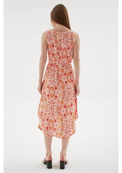 Desenli Viskon Elbise Ekru indirimleri