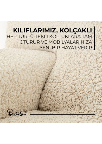 Lastikli Esnek ve Yıkanabilir 4 Kişilik Koltuk Örtüsü Çekyat Kanepe Kılıfı - Vanilya