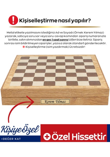 Kutulu Ahşap Satranç ve Dama Takımı | Kişiye Özel Metal Etiketli | 36CM Ahşap Meşe Desenli Kutulu Satranç Takımı fiyatları