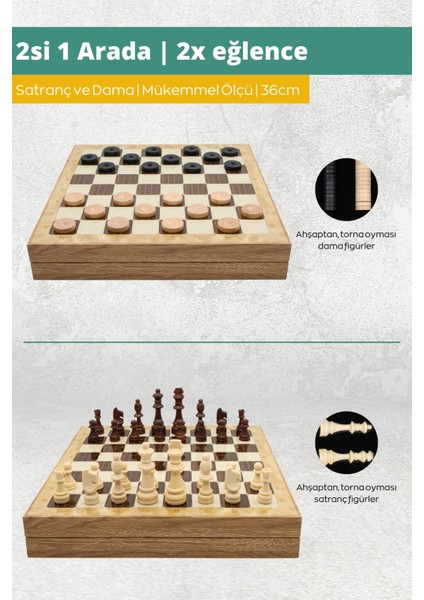 Kutulu Ahşap Satranç ve Dama Takımı | Kişiye Özel Metal Etiketli | 36CM Ahşap Meşe Desenli Kutulu Satranç Takımı fırsatları
