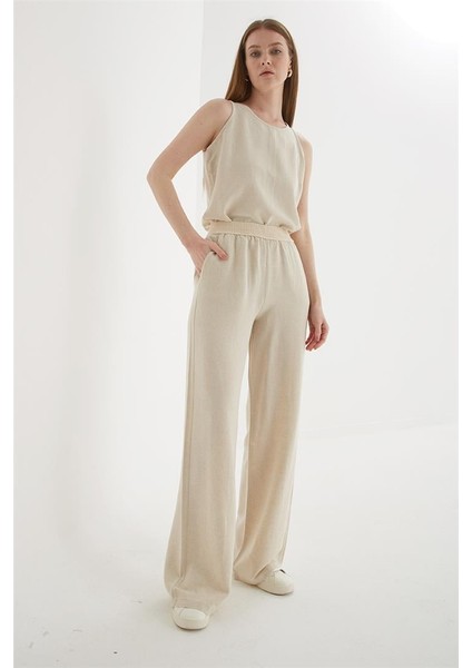 Beli Lastikli Geniş Paça Keten Pantolon Natural indirimleri