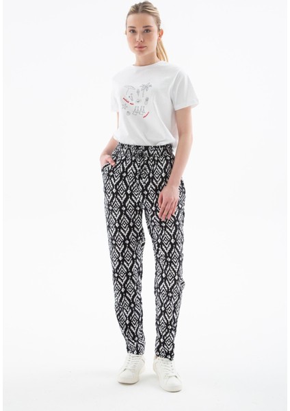 Viskon Rahat Lastikli Desenli Pantolon Siyah fiyatları