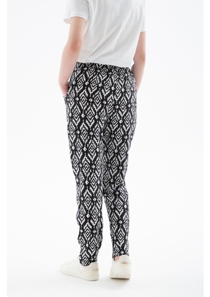 Viskon Rahat Lastikli Desenli Pantolon Siyah modelleri