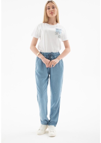 Beli Bağlamalı Lastikli Tencel Denim Pantolon A.mavi modelleri