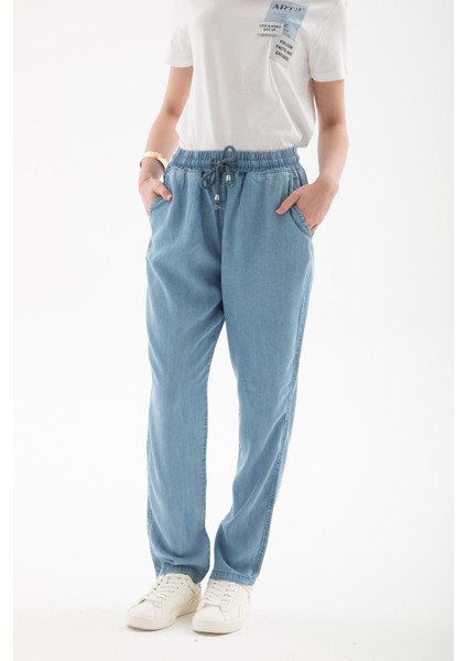 Beli Bağlamalı Lastikli Tencel Denim Pantolon A.mavi indirimleri