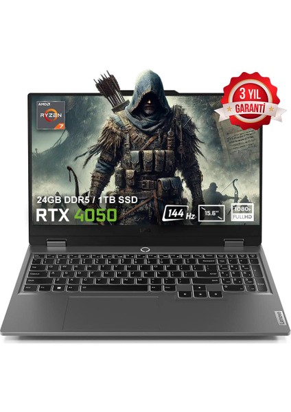 LOQ 15ARP9 83JC00E3TRv1 AMD Ryzen 7-7435HS 24GB DDR5 1TB SSD RTX4050 6GB 15.6 inç 144Hz Full HD FreeDos Gaming Taşınabilir Bilgisayar