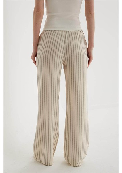 Rahat Lastikli Keten Pantolon Gri Çizgili fırsatları