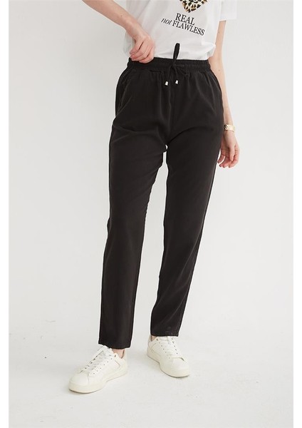 Rahat Esnek Beli Bağlamalı Pantolon Siyah modelleri