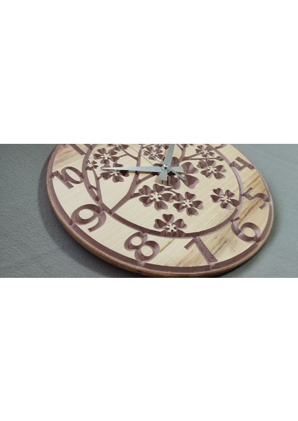 El Yapımı Ahşap Duvar Saati – Çiçek Desenli | 36 cm | Sessiz Mekanizma fiyatları