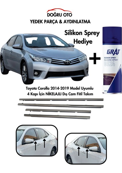 Toyota Corolla 4 Kapı Için Nikelajlı Dış Cam Sıyırıcı Fitil Takımı 2014-2019 Model Uyumlu