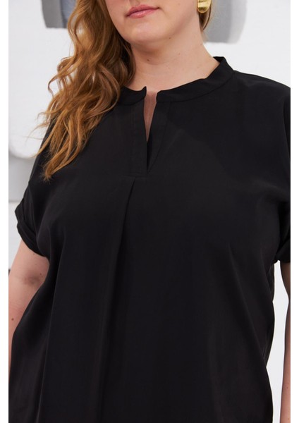 Hakim Yaka Büyük Beden Bluz Siyah modelleri