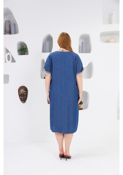 Cepli Büyük Beden Tnsel Günlük Elbise Mavi indirimleri
