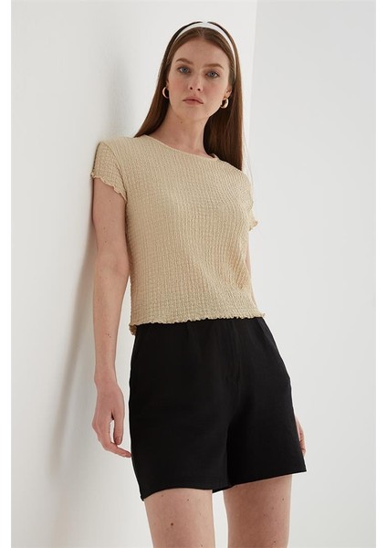 Yüksek Bel Rahat Pileli Keten Şort Siyah fiyatları