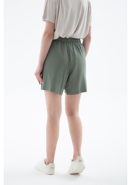 Lastikli Keten Şort Haki fırsatları