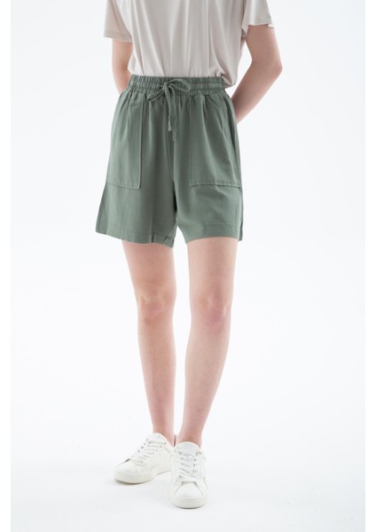 Lastikli Keten Şort Haki indirimleri
