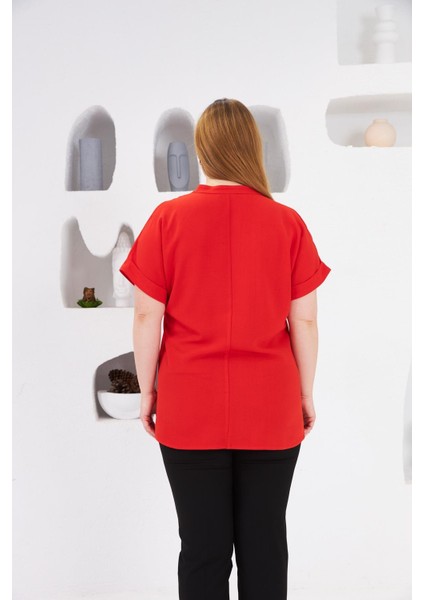 Fiyonk Düğme Detaylı Büyük Beden Bluz Mercan fırsatları