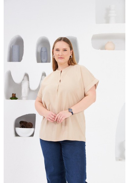 Hakim Yaka Büyük Beden Bluz Krem fiyatları