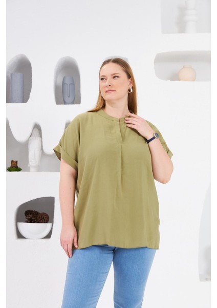 Hakim Yaka Büyük Beden Bluz Oliv fiyatları