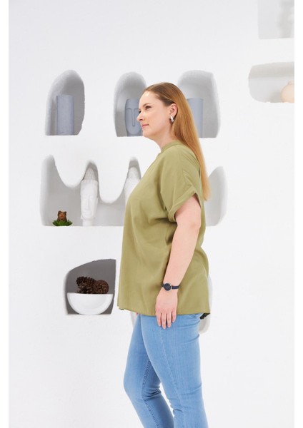 Hakim Yaka Büyük Beden Bluz Oliv modelleri