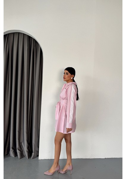 Pembe Çizgili Poplin Gömlek Elbise fiyatları