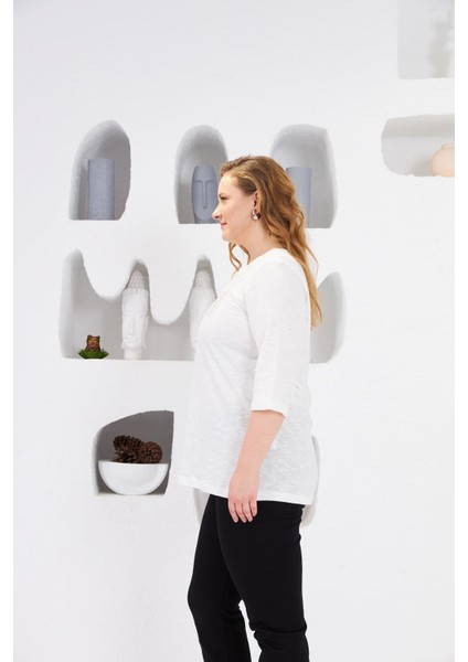 Yaka Nervürlü Büyük Beden Bluz Ekru fiyatları