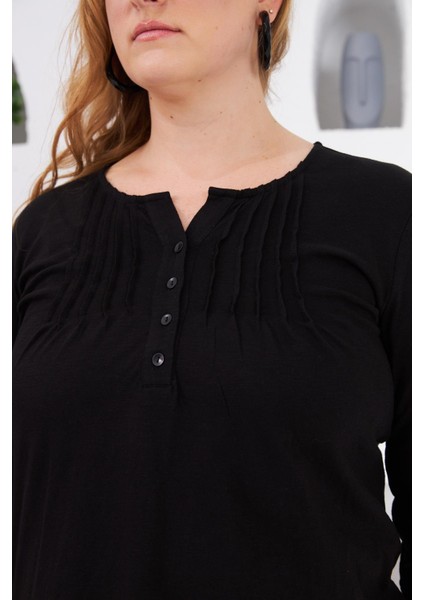 Yaka Nervürlü Büyük Beden Bluz Siyah modelleri