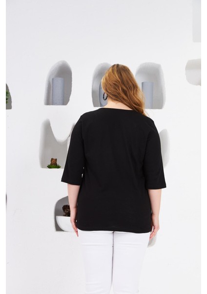 Yaka Nervürlü Büyük Beden Bluz Siyah fırsatları