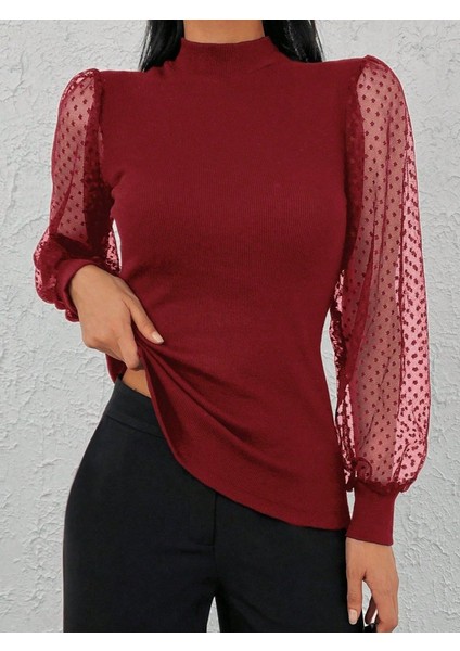 AYDOGANTICARET44 Kadınkolu Tül Detaylı Yarım Balıkçı Kaşkorse Bluz fırsatları
