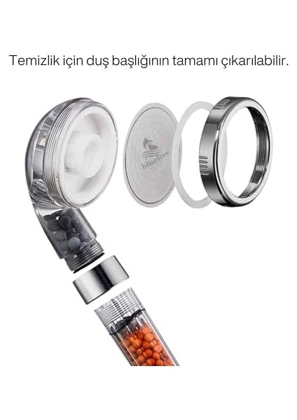 Arıtmalı Tasarruflu Duş Başlığı - 3 Fonksiyonlu Püskürtme MODLARI,%200'E Kadar Artan Su Basıncı Ve%35'e Varan Su Tasarrufu, Kireç ve Klor Azaltıcı Özellikli