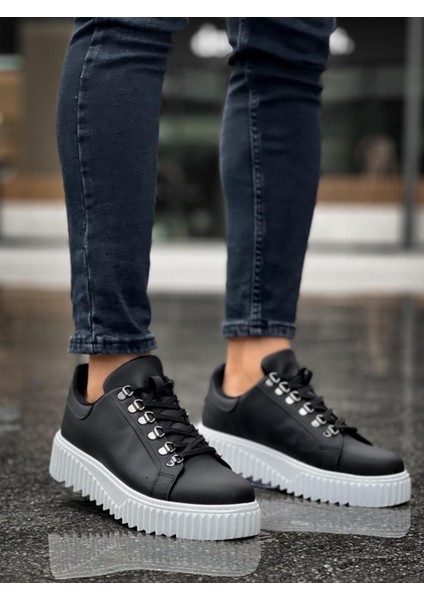 BA0505 Çengel Bağcıklı Siyah Renk Beyaz Tabanlı Günlük Ayakkabı fiyatları