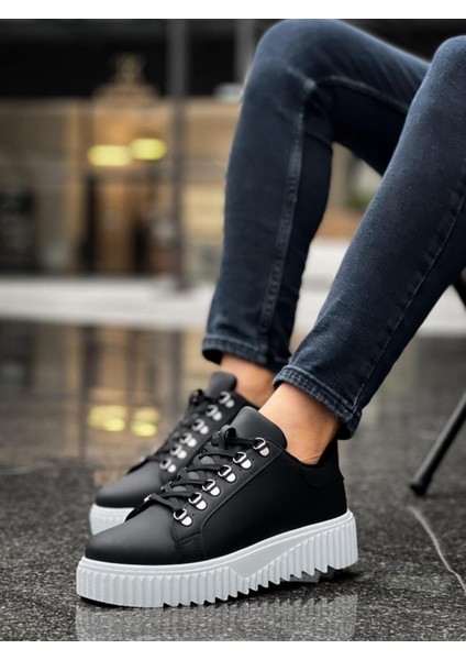 BA0505 Çengel Bağcıklı Siyah Renk Beyaz Tabanlı Günlük Ayakkabı indirimleri
