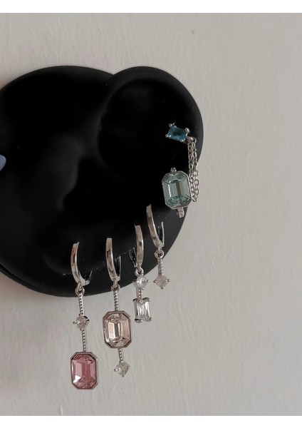 Çelik Silver Baget Taşlı 6 Lı Küpe Seti