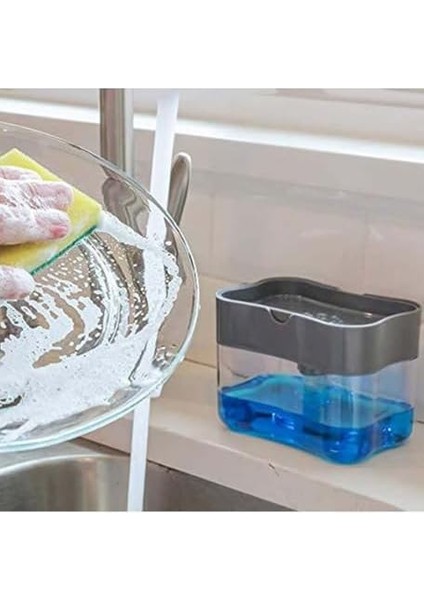Group - Pompalı Sıvı Sabunluk Sıvı Deterjanlık Pompalı Sünger Hazneli Sıvı Sabun Dispenseri 385ML