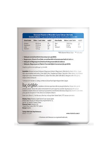 Kalsiyum,Magnezyum, Çinko, D vitamini İçeren Kemik Sağlığı Vitamini 90 Tablet