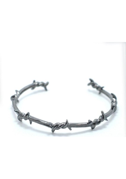 Siyah Erkek Bilezik Açık Manşet Ters Diken Teli Titanyum Çelik Geometrik Bilezik Bilezikler cm Dikenli Takı (Yurt Dışından)