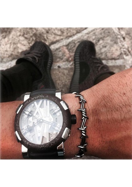 Siyah Erkek Bilezik Açık Manşet Ters Diken Teli Titanyum Çelik Geometrik Bilezik Bilezikler cm Dikenli Takı (Yurt Dışından) modelleri