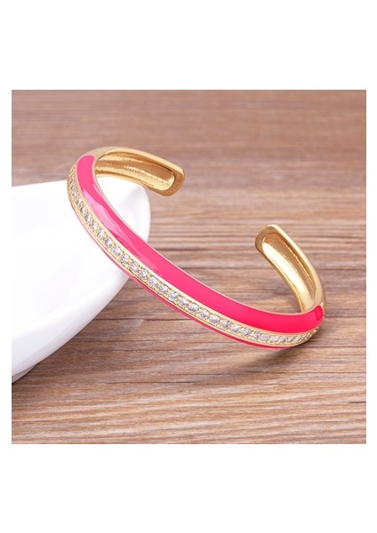 56-58MM Tarzı Kırmızı Gül Yeni Moda Tasarım Yaz Sıcak Satış Kol Aksesuarı Bilezik 9 Renk Şeker Renkli Neon Emaye 5A Kübik Zirkonya Cz Bilezik Hediye (Yurt Dışından)