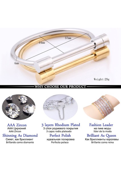 57MM Tarzı Sarı Altın Lxoen Yeni Moda Titanyum Paslanmaz Çelik Bilezikler Çivi Şekilli Manşet Bileklik Kadınlar Için Baget Hint Mücevherleri Pulseiras (Yurt Dışından) modelleri