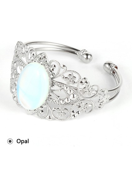 Opal Doğal Opal Oniks Kristal Kaplan Gözü Taş Bilezik Bilezik Erkek Kadın Vintage Gümüş Renkli Çiçek Bakır Boho Sargı Bileklik (Yurt Dışından)