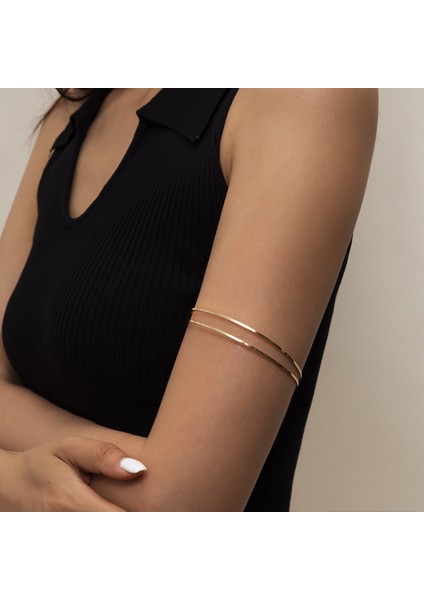 Altın Kadınlar Için Metal Hollow Çift C-Şekilli Kol Bileziği Kolluk El Takısı Geometrik Açık Üst Kol Bileziği Kol Kordonu Kol Bandı Hand Jewelry (Yurt Dışından)