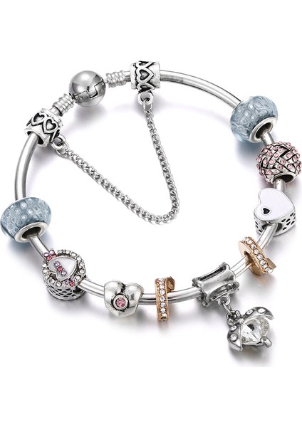 70 mm Tarzı B359 Lüks Kendin Yap Boncuk Gül Altın Kristal Bilezik ve Bilezik Kadın Kalp Arı Boncuklu Bileklikler Zincirli Bayan Pulsera Takı (Yurt Dışından)