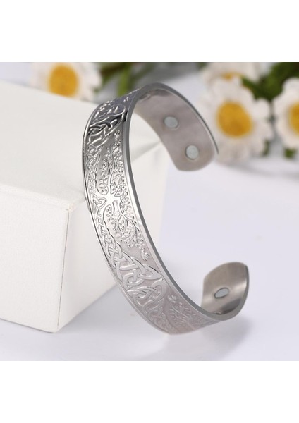 Bileklik 3 Viking Bilezik Sonsuz Aşk Düğümleri Hayat Ağacı Kuşlar 316L Paslanmaz Çelik Manşon Manyetik Bilezik Terapi Sağlık Erkek Mücevher (Yurt Dışından)