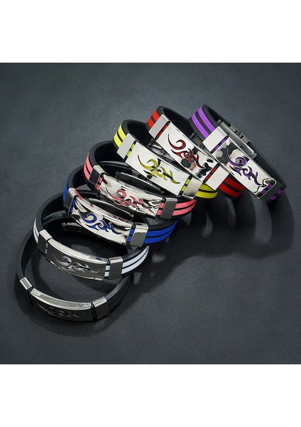 Kırmızı 2019 Moda Titanyum Çelik Kişilik Ateş Desenli Erkek Siyah Silikon Paslanmaz Çelik Manyetik Toka Bilezik Bileklik Takı (Yurt Dışından) modelleri