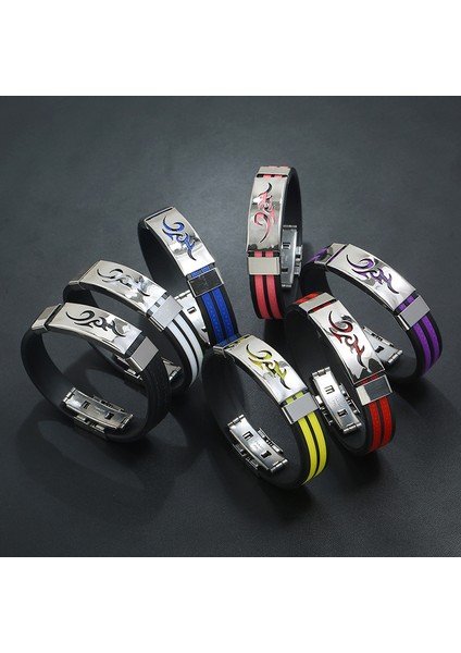 Kırmızı 2019 Moda Titanyum Çelik Kişilik Ateş Desenli Erkek Siyah Silikon Paslanmaz Çelik Manyetik Toka Bilezik Bileklik Takı (Yurt Dışından) fırsatları