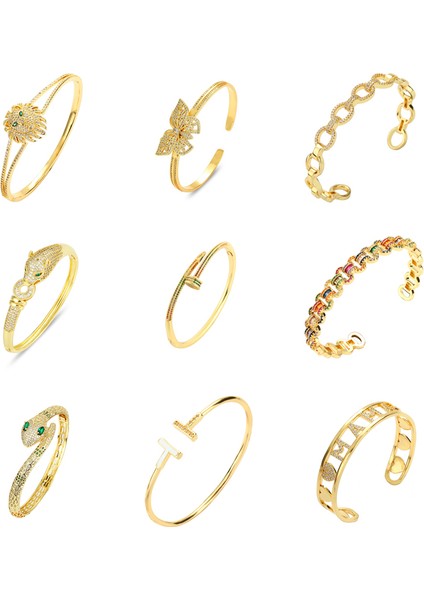 No.17 Boyutu Kadınlar Zirkon Bilezik Bileklik Femme Bakır 18K Altın Kaplama Ayarlanabilir Açık Manşet Bileklik Gökkuşağı Leopar Bilezik Das Mulheres (Yurt Dışından) fiyatları