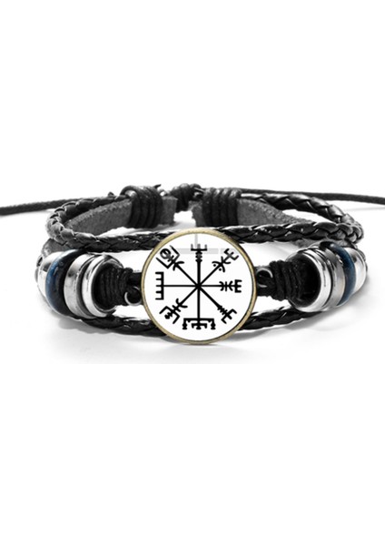 Stil 14 Vegvisir Viking Pusula Deri Bileklik Vintage Üçlü Kuzey Runları Odin Desen Cam Bilezikler Erkek Takı Hediye (Yurt Dışından) indirimleri