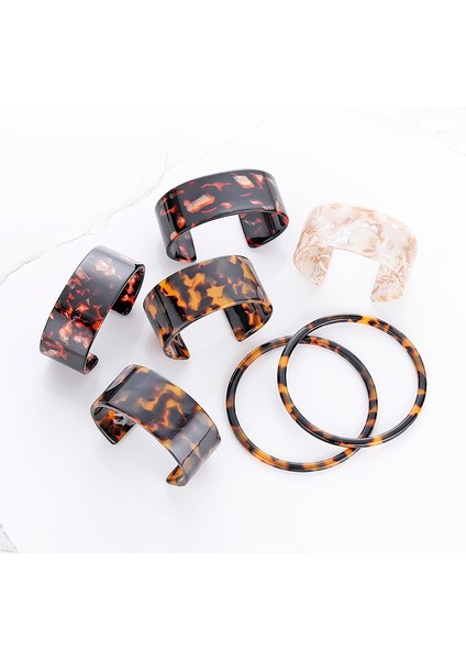 No.7 Boyutu Kadınlar Için Moda Kaplumbağa Kabuğu Kolu Akrilik Geniş Bilezik Bileklik Vintage Reçine Leopar Yuvarlak Trendy Düğün Takı Bir Adet (Yurt Dışından)